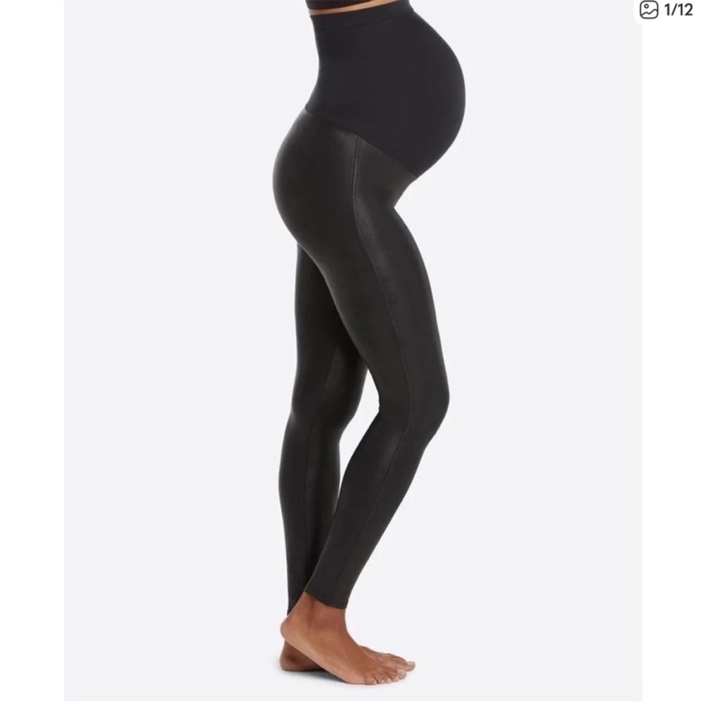 SPANX MATERNITY MAMA OVER BELLY FAUX LEATHER LEGGINGS SMALL